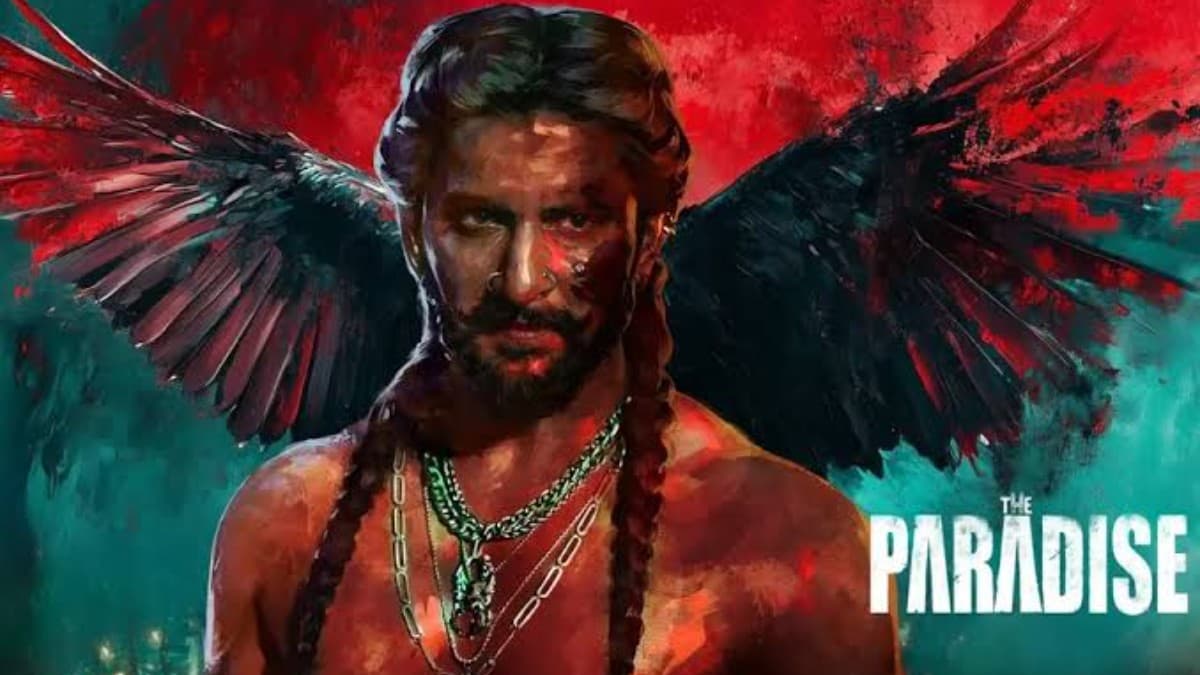 Official movie poster of Natural Star Nani in a rugged avatar for his upcoming action thriller film The Paradise directed by Srikanth Odela.
